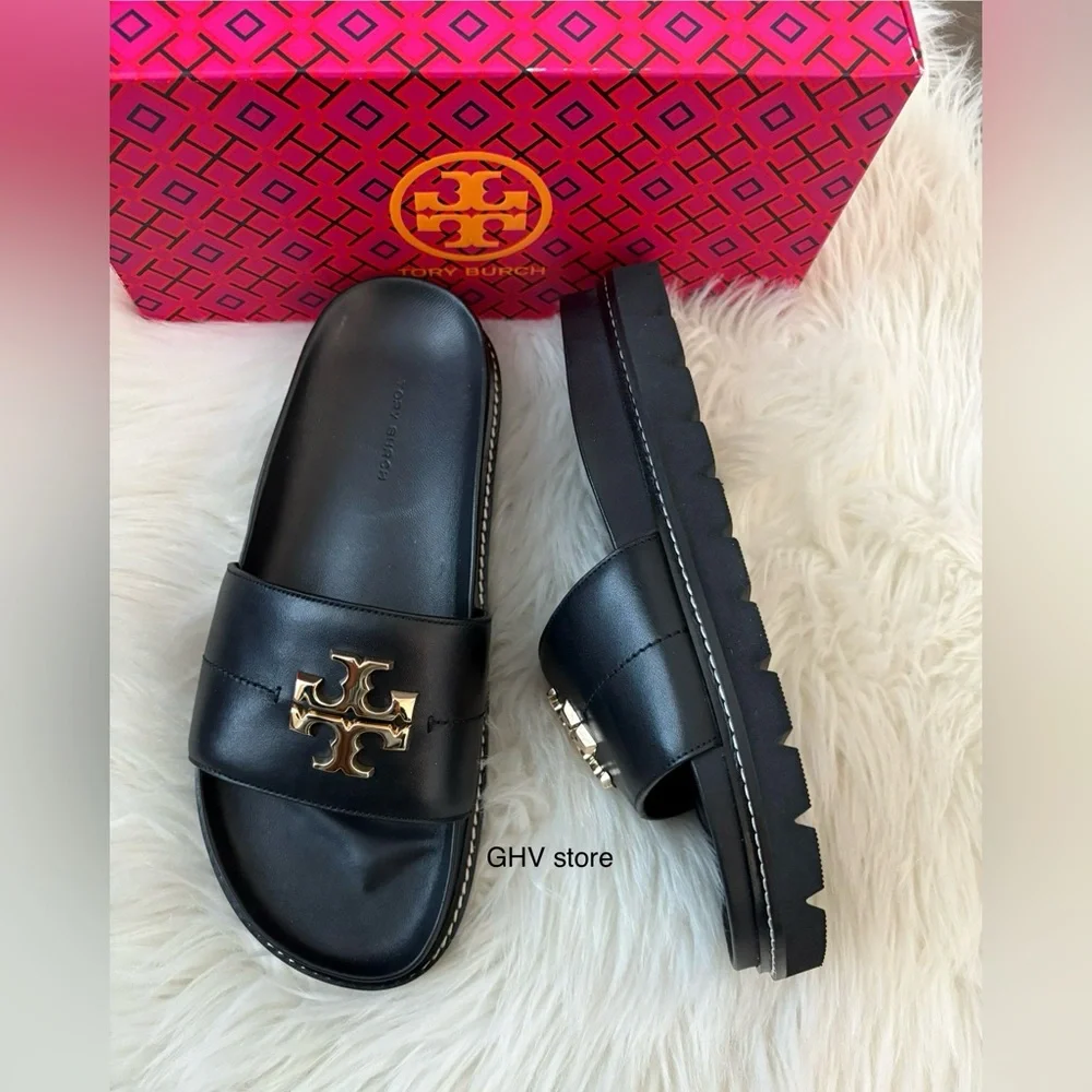 Tory Burch Black Everly Anatomic lug Sandals